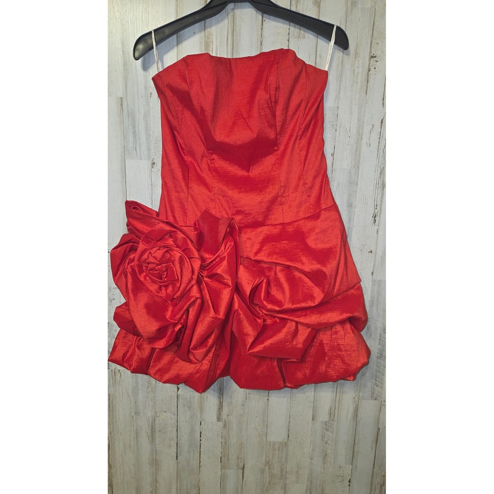 Vtg Jessica McClintock 14 Strapless Bubble Homecoming Mini Dress Taffeta Flower